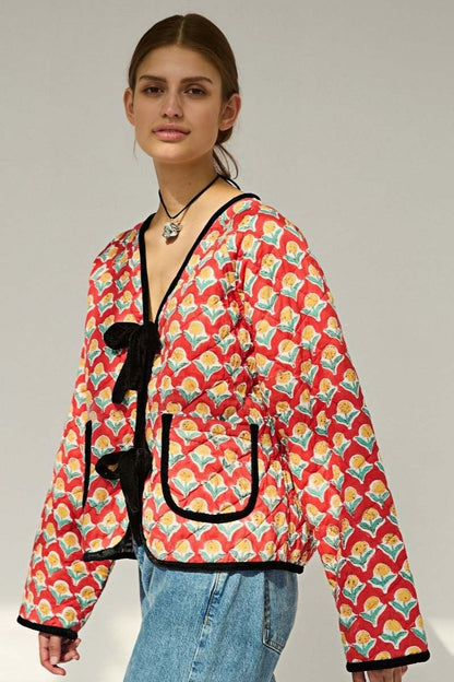 Bedrukt Gewatteerd Jack met Striksluiting