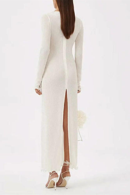 Elegante Geribbelde Jurk met Bloemdetails