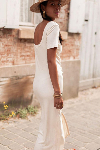 V-hals Jurk met Smock en Knopen